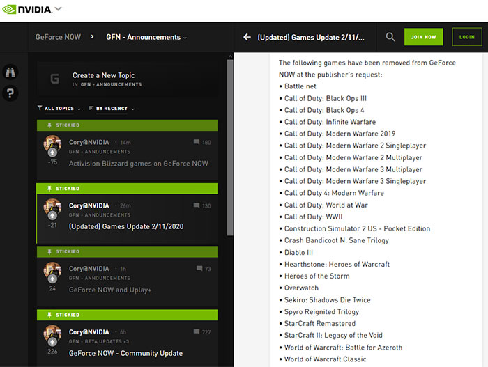 nvidia blizzard actvision game list