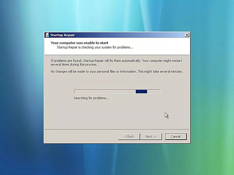 reparo inicialização vista