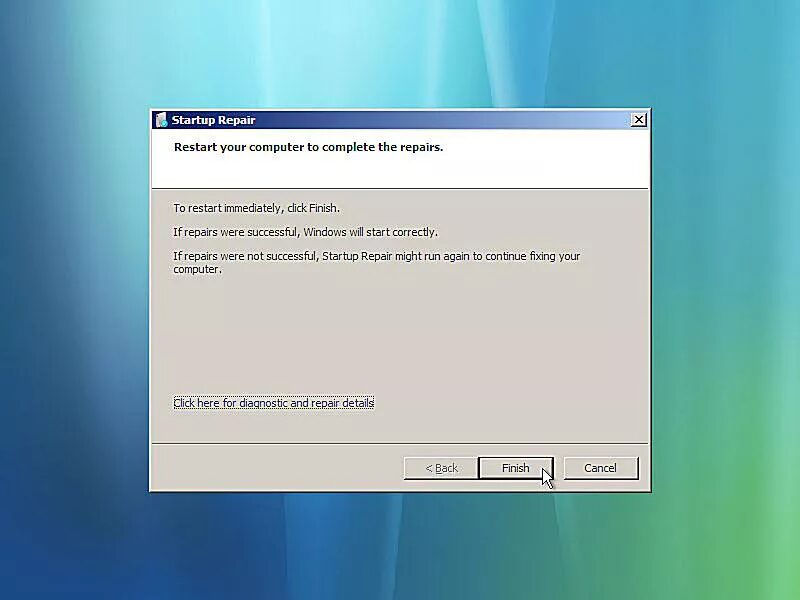 reparo inicialização vista