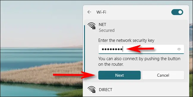 quick settings wifi enter password
